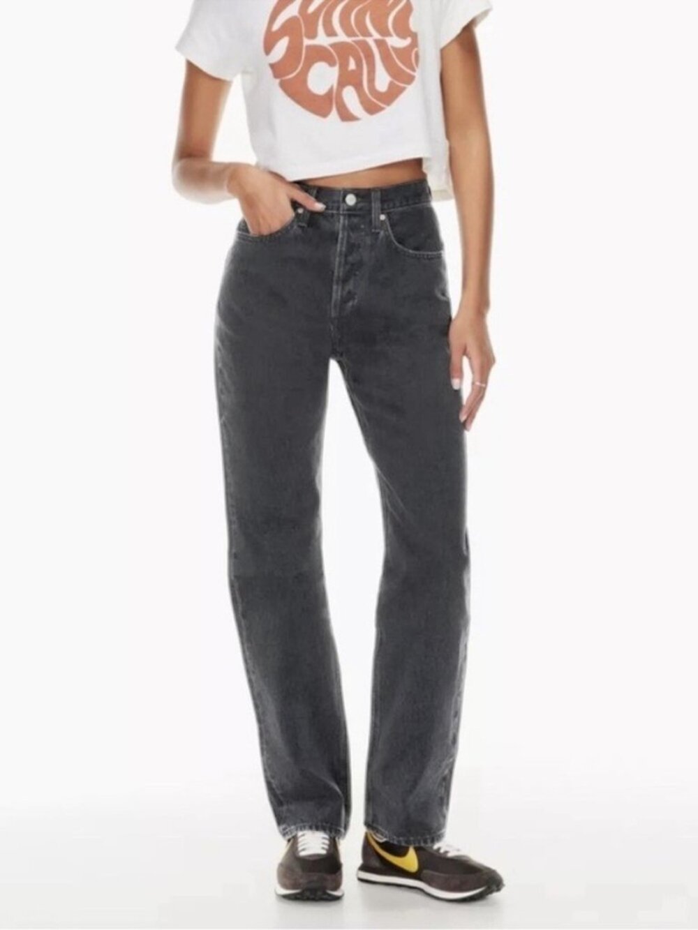 Aritzia Denim Forum Joni Jeans High Rise Loose Grey EMo Grunge Taper Leg